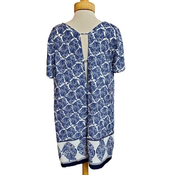 Lulus NWT Taj Mahal Tour Dress Blue/White Paisley Print Shift V-Cut Open Back XL - Picture 4 of 9